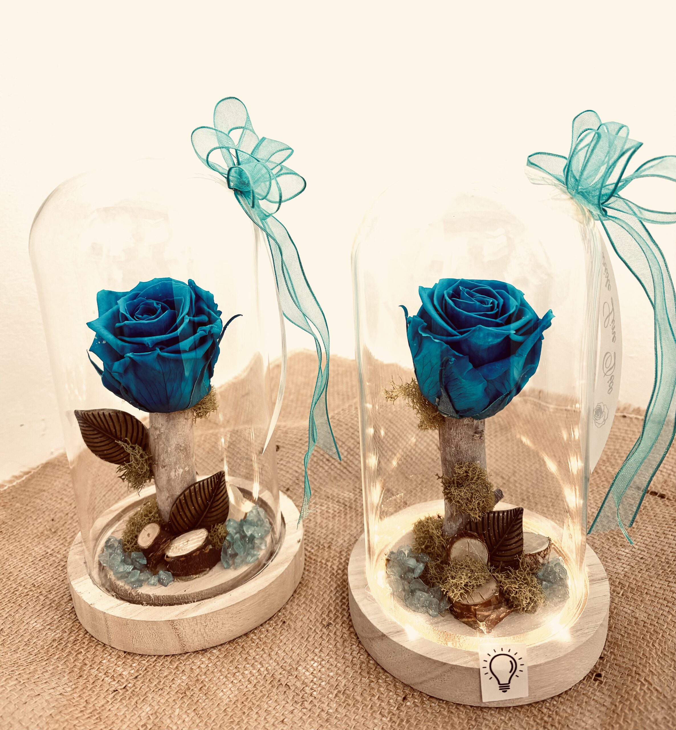Rose éternel avec ses feuilles de bronze dans un dôme 2